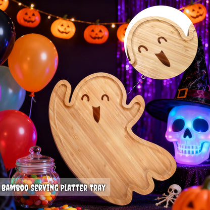 Mezchi Cute Ghost Shape Halloween Charcuterie Board, Decorative Bamboo Serving Platter Tray, Wood Cheese Cutting Board, Charcuterie Tray Plates for Halloween Kitchen Decor, Gifts