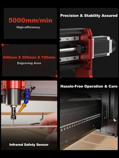 TTC6050 CNC Router Machine, Desktop Engraving Machine 600x500mm Working Area, 500W Spindle, 3-Axis CNC Engraving & Laser Cutting for Wood, Metal, Acry