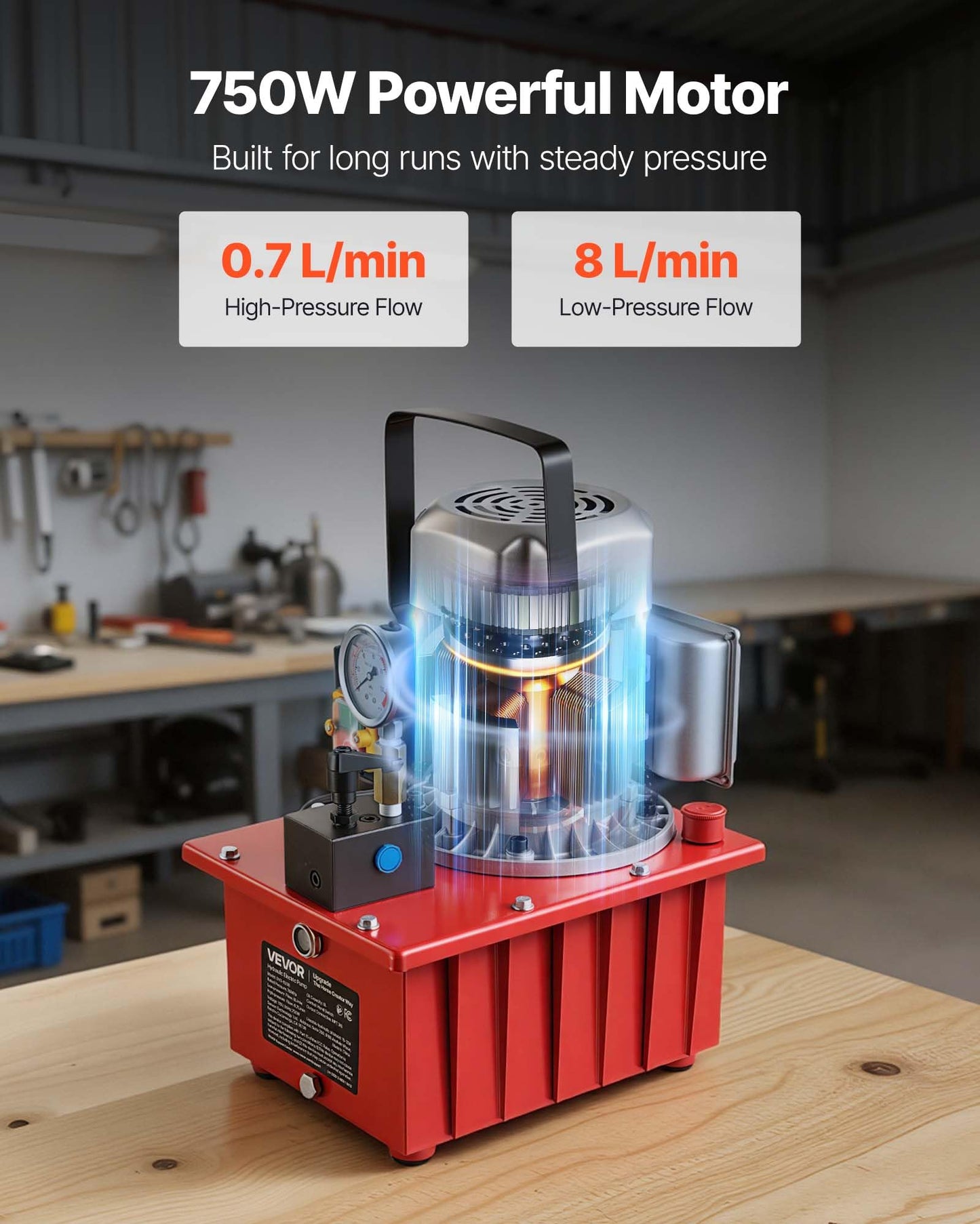 VEVOR Electric Hydraulic Pump, 750W 10,000 PSI, 120V Single Acting Electric Driven Hydraulic Pump Power Pack Unit, with Manual Valve, 2.1 Gallon / 8L, for Punching, Bending, Single Acting Cylinders