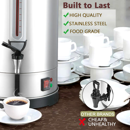 Commercial Coffee Urn 160 Cups Hot Beverage Dispenser 24L Large Coffee Urn Stainless Steel Coffee Maker Dual Layers for Coffee Break Business Catering Church Restaurant