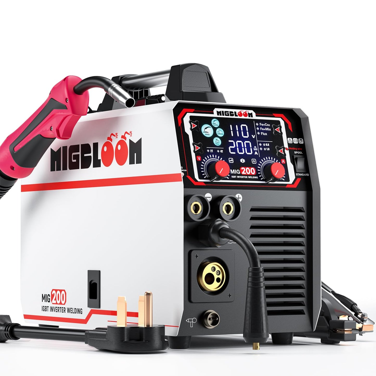 MIGBLOOM 200A Mig Welding Machine 110V/220V 6 in 1 Gas MIG/Gasless Flux Core/Stick/Lift TIG/Spool Gun/Syn Mig Welder Machine Multiprocess IGBT Inverter Welders