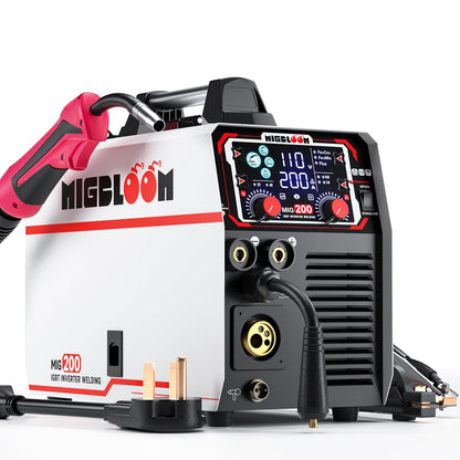MIGBLOOM 200A Mig Welding Machine 110V/220V 6 in 1 Gas MIG/Gasless Flux Core/Stick/Lift TIG/Spool Gun/Syn Mig Welder Machine Multiprocess IGBT Inverter Welders