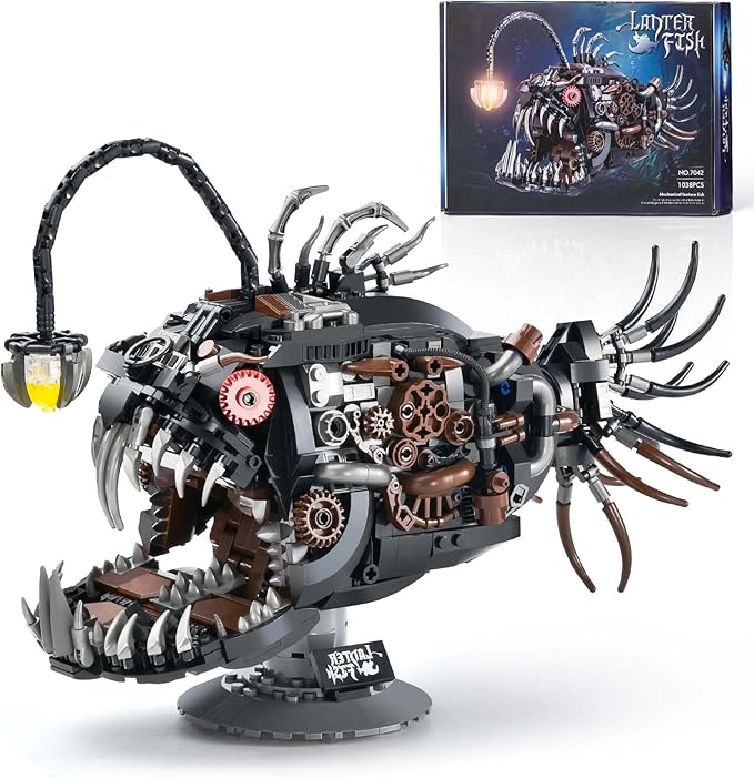 Mechanical Fish Building Sets for AdultOcean Animal Building Display with LightCollection Decor for Home or OfficeCreative Blocks Gift for Adults(1038PCS)