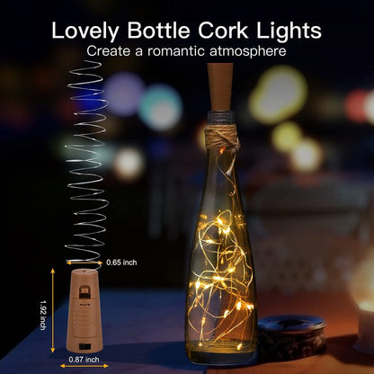 Brightown Wine Bottle Lights with Cork, 20 Pack 20 LED Waterproof Battery Operated Cork Lights, Silver Wire Mini Fairy Lights for Liquor Bottles DIY Party Bar Christmas Holiday Wedding Décor