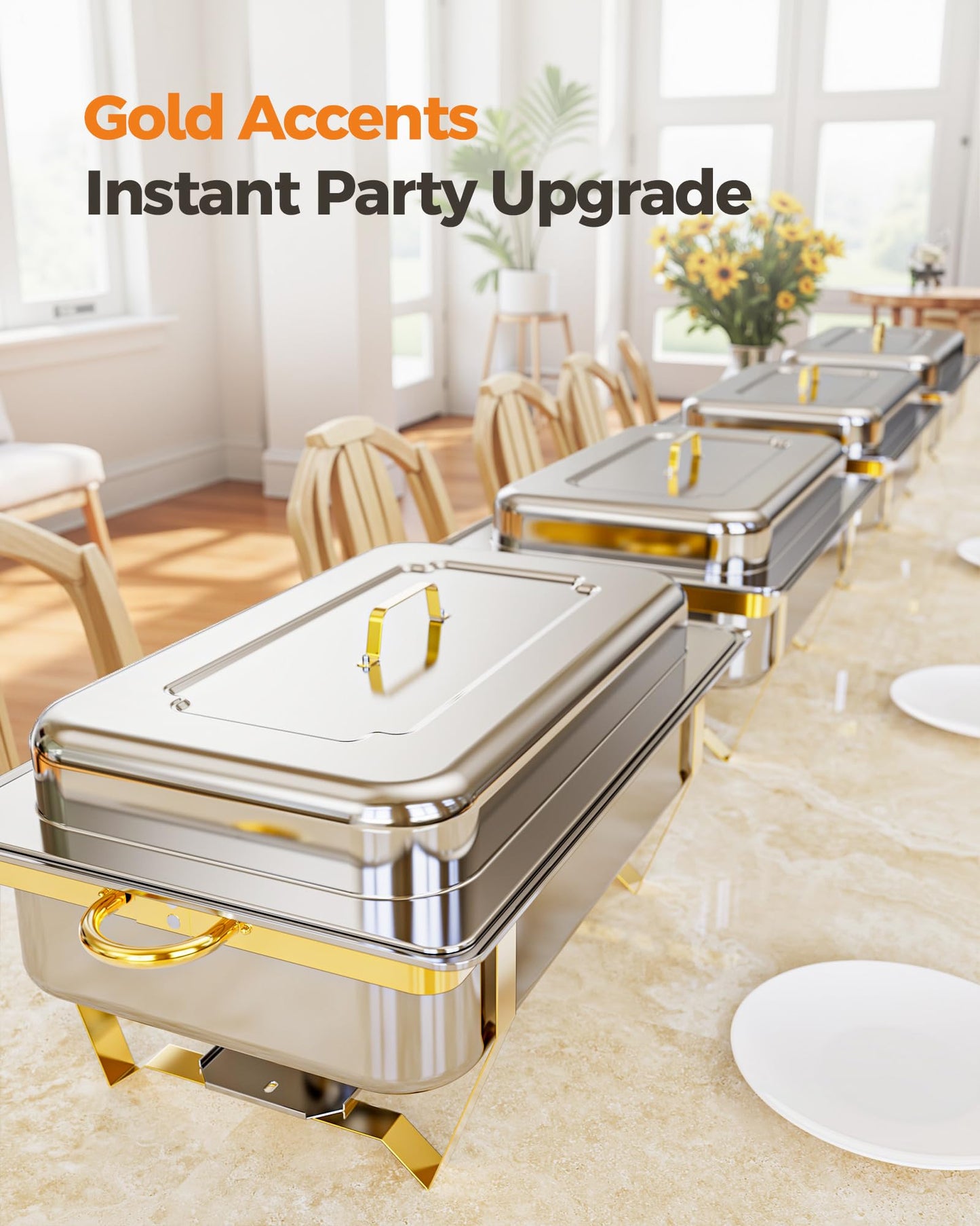 Chafing Dishes for Buffet 4 Pack 7 Pans, High Grade 9QT Chafing Dish Buffet Set, Chafers and Buffet Servers Warmers Sets for Parties, Events and Weddings