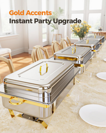 Chafing Dishes for Buffet 4 Pack 7 Pans, High Grade 9QT Chafing Dish Buffet Set, Chafers and Buffet Servers Warmers Sets for Parties, Events and Weddings