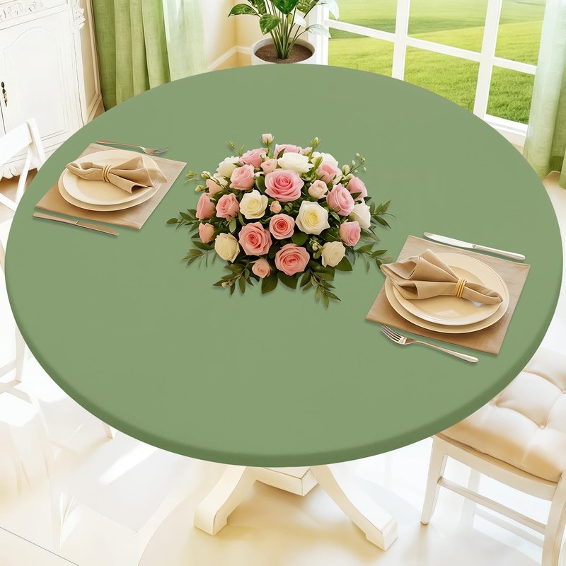 Moosfor Round Spandex Tablecloth, Elastic Fitted Waterproof Tablecloths for 42"-50" Tables, Stretch Washable Picnic Table Cover for Camping, Dining, Indoor and Outdoor, Sage Green