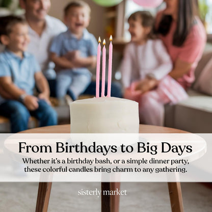Sisterly Market 20 Count Tall Skinny Pink Solid Birthday Cake Candles for Birthday Wedding Party Cakes Decorations