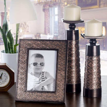 Creative Scents Dublin Brown Pillar Candle Holder Set of 2 - Home Decor Aesthetic, Coffee Table Decor Mantel Centerpieces Table Decorations, Living Room Decor or Dining Tabletop Decor -Gift Packaged-