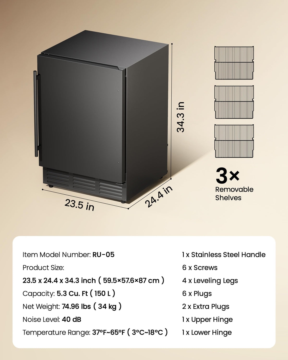 ICEVIVAL 24 Inch Beverage Refrigerator, 180 Can Under Counter Fridge, Stainless Steel Outdoor Fridge for Patio & Outdoor Kitchen, Outdoor Refrigerator for Soda, Beer, Built-in & Freestanding(Black)
