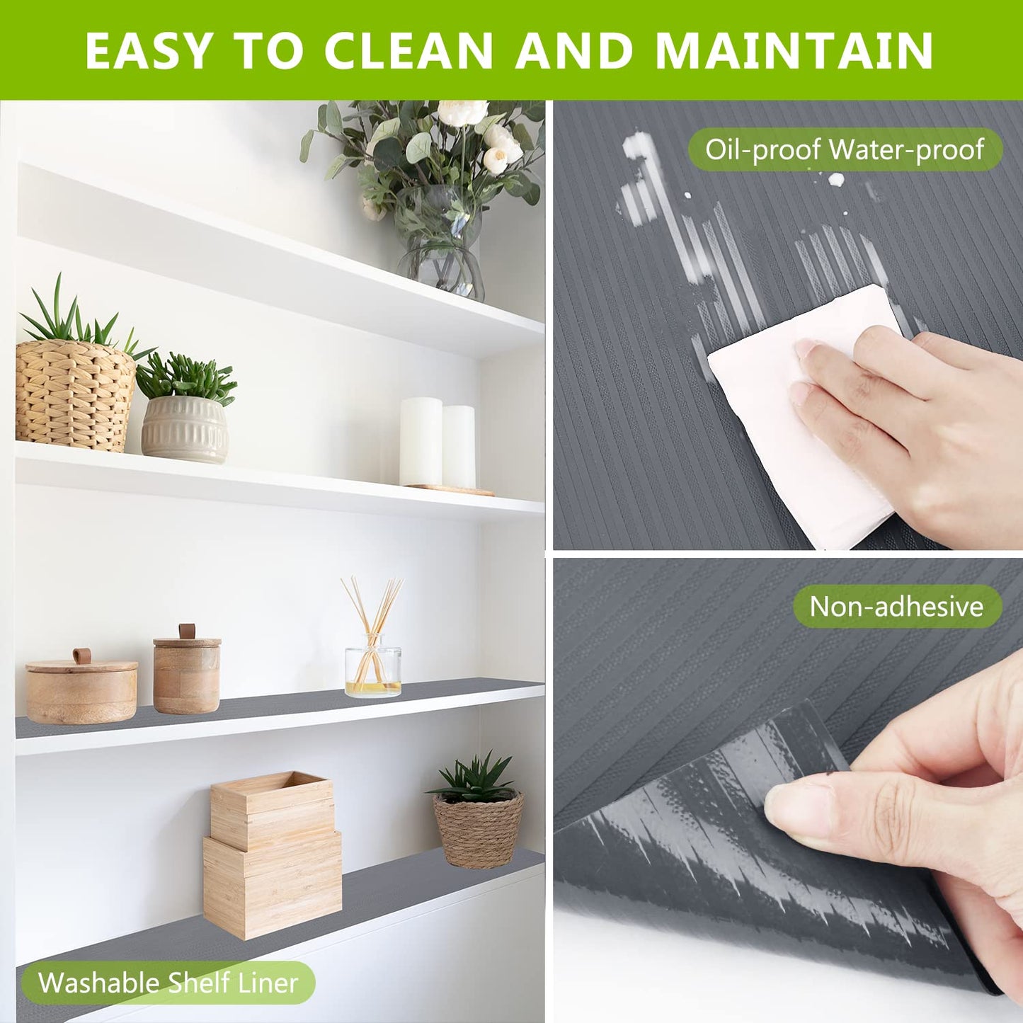 Drawer and Shelf Liner, Shelf Liner Non Adhesive Refrigerator Mats Washable, No Odor Plastic Pantry Liners Wire Shelf Paper Drawer Liner for Cupboard Kitchen Cabinets Shoe(Gray, 17.5 x 393.7 inches)