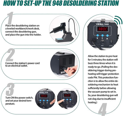 YIHUA 948 Upgraded 2 in 1 ESD Safe 80W Desoldering Station and 60W Soldering Iron- Desoldering Gun and Soldering Station °F /°C