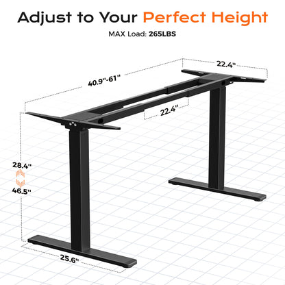 Huuger Dual Motor Electric Standing Desk Frame, Sit Stand up Desk Leg for 47.2” to 86.6” Desktop, Computer Desk Leg with Cable Tray, 3 Memory Height Presets, 2 Hooks, Black Frame Only
