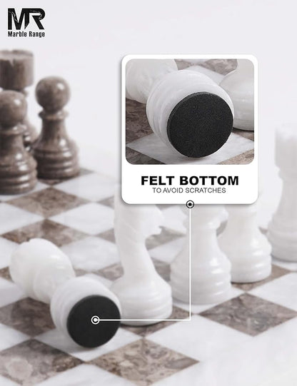 Marble Chess Set for Adults 12 Handmade White &amp Oceanic Board Game with 32 Chess Pieces 2 Extra Queens &amp Storage Box Luxury Travel Game Elegant for Home Decor