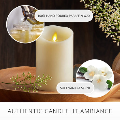 Luminara Scalloped Edge Flameless LED Candle, Ivory, 3" x 5", Battery Operated, Moving Flame, Real Wax Pillar with Timer, Vanilla Honey Scented