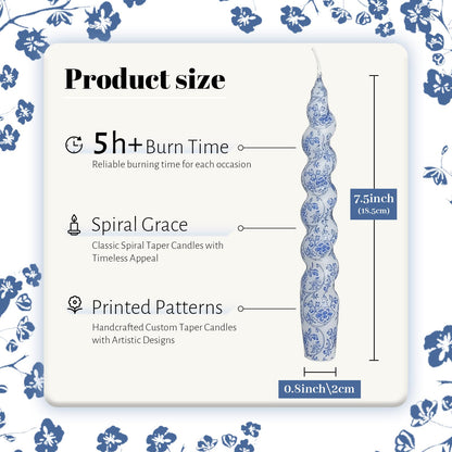 Unscented Floral Spiral Taper Candle Orchid Printed 7.5 Inch Long Burning Twisted Candle for Home Dinner Decor Gifts,2Pcs