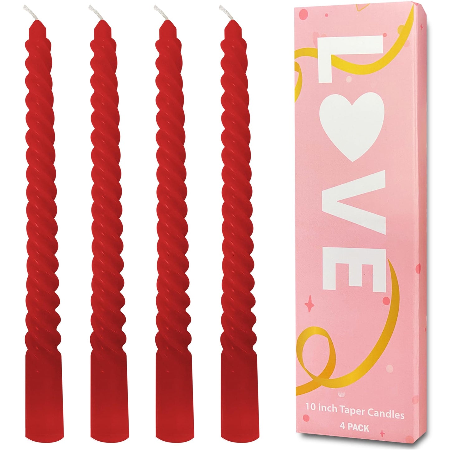 Topsics 4 Pack Christmas Candles - Red Taper Candles, Unscented 10 inch Spiral Tapered Candles for Christmas Decor