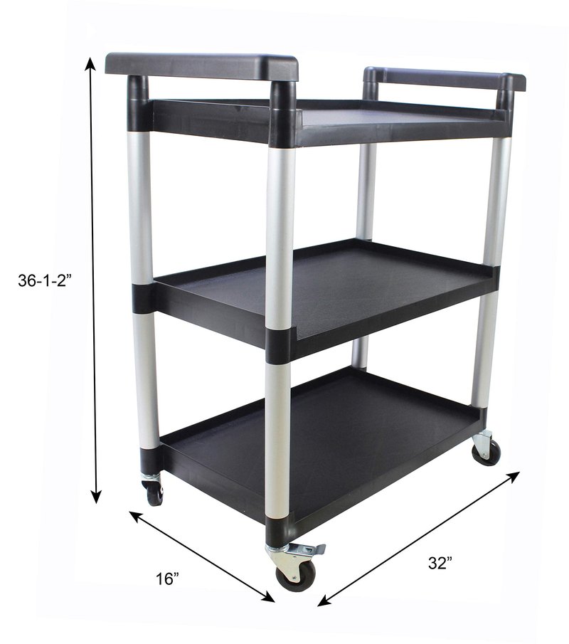 MaxWorks 80774 3-Shelf Utility Plastic Cart with Wheels-225 Lbs Maximum Capacity , Black