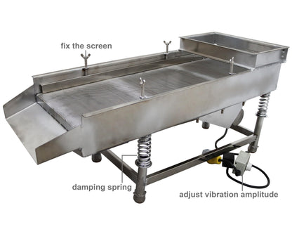 TECHTONGDA Straight Vibrating Sieve Screen Shaker Electric Linear Sifter Machine Stainless Steel One Layer One Motor 1.5mm Screen Size 11.8×29.5inch 110V