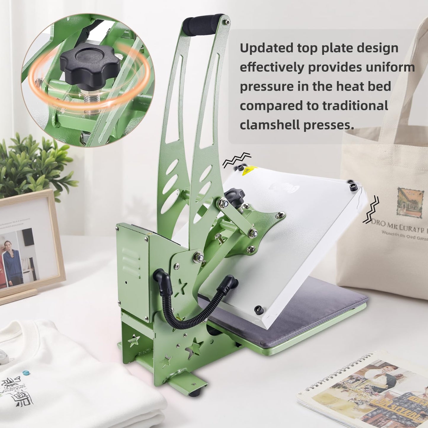CoolSub Heat Press 15x15 Slide Out Heat Press Machine, Industrial Digital Heat Transfer Machine Sublimation for T-Shirt Green White