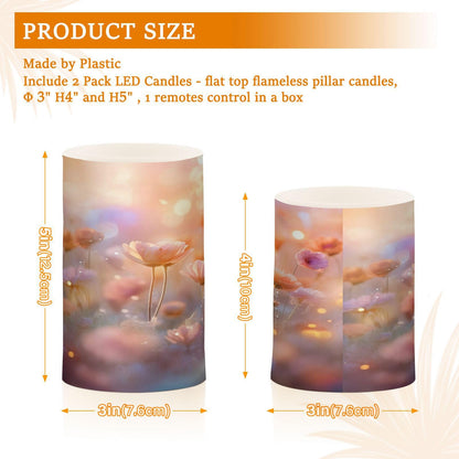 ALAZA Spring Blooming Flowers (2) Flickering Flameless Candles Battery Operated with Remote Timer,Tea Light Candles LED Pillar Votive Candles Set of 2 for Outdoor Indoor Decorations
