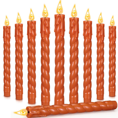CHENGU 12 Pcs LED Taper Candles Flameless Battery Dripless Dinner Candles for Thanksgiving Day, Weddings, Church, Hanukkah, Christmas, Autumn, New Year Celebration(Spiral Orange,Spiral)