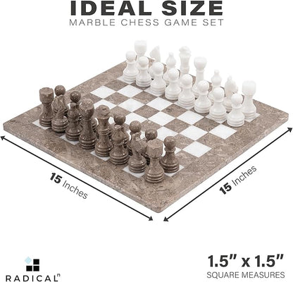 Radicaln Marble Chess Set 15 Inches Handmade Grey Oceanic and White Classic Board Game Ideal Chess Games for Adults Luxury Marble Chess Boards &amp Pieces for Gifts