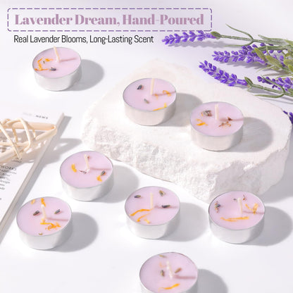 HAVITI 15 Pcs Lavender Scented Tealight Candles, Tea Lights Candles, 4H Smokeless Palm Wax Purple Tea Candle for Weddings,Christmas,Spa, Bath