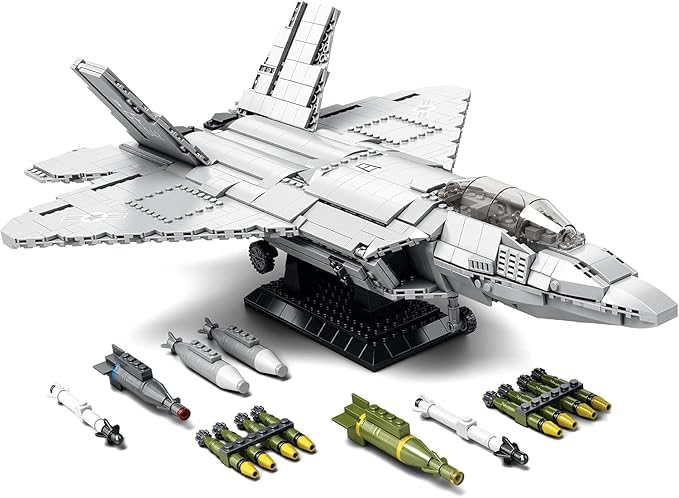 Brihappen Military Airplane Building Block Set for Adult Boys (1837Picece) F-22 Raptor Fighter Jet Model for Home Office Collection Fighter Jet Building Toy Birthday Gifts for Building Blocks Lover