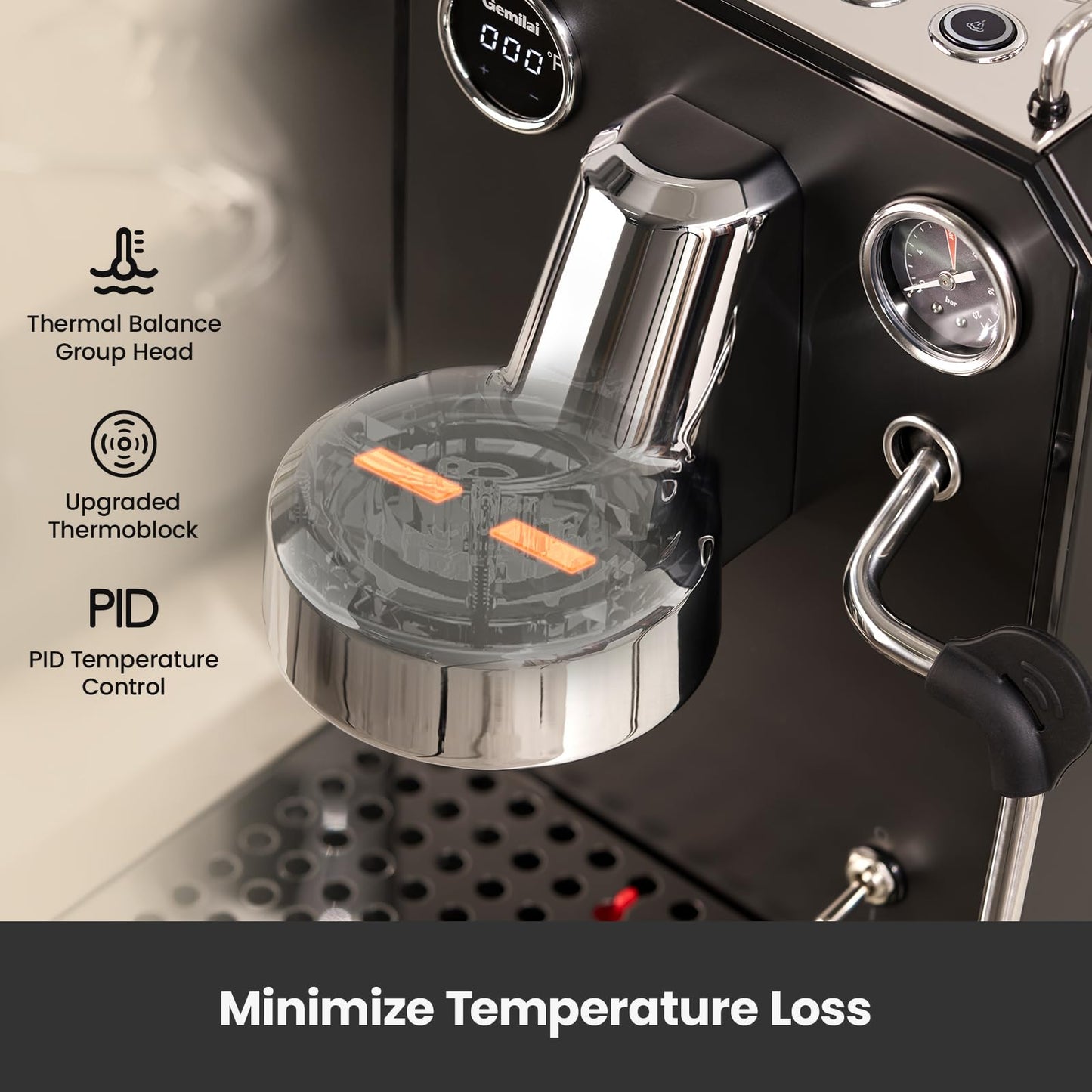 Gemilai Espresso Machine & Coffee Grinder& Milk Frothing Pitcher for Cappuccino, Latte