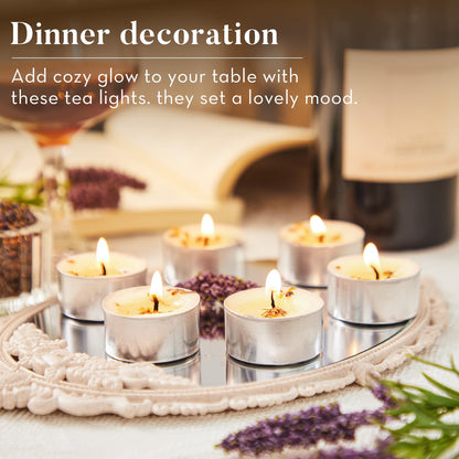 48 Pack Lavender Scented Tealight Candles with Real Petals, Natural Soy Wax 6H Burn Time, Non-Toxic Smokeless Scented for Bath, Wedding, Decor
