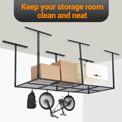 PioneerWorks Garage Ceiling Storage Racks, 96'' x 36'' Heavy-Duty Steel Garage Ceiling Rack with Space-Saving Design, Easy Installation, Adjustable Height, and Durable Finish for Garage