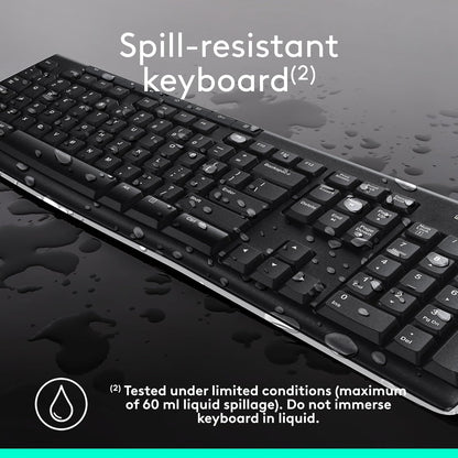 Logitech MK270 Wireless Keyboard and Mouse Combo for Windows, 2.4 GHz, 8 Multimedia Keys, PC, Laptop, Wireless Keyboard Compact Mouse Combo - Black