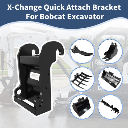 X-Change Quick Attach Coupler Bracket for Bobcat E-Series Mini Excavators - Black Coated Steel Bucket Coupler (X-Change Quick Attach Coupler Bracket)