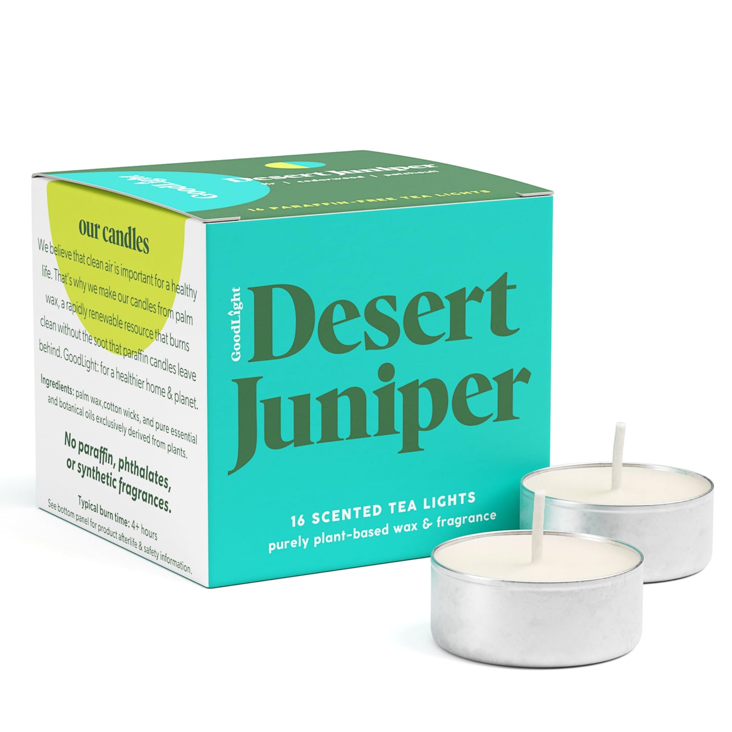 GoodLight Scented Vegan and Paraffin-Free Tea Light Candles (16 Count, Desert Juniper)
