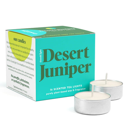 GoodLight Scented Vegan and Paraffin-Free Tea Light Candles (16 Count, Desert Juniper)