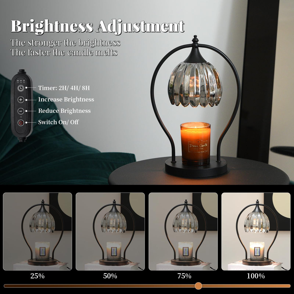 GOODBUY Candle Warmer Lamp with Timer, Dimmable Top-Down Candle Warmer for Jar Candles, Electric Wax Melt Warmer Lamp with 2H/4H/8H Auto Shut Off, Home Decor Gift for Bedroom Living Room Office