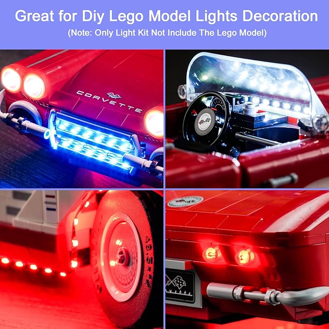 Upgraded Led Light Kit for Lego Icons Corvette Building Set Remote Control Compatible with Lego 10321 (Model Not Included)