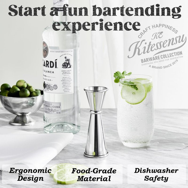 KITESSENSU Jigger for Bartending, Japanese Jigger 2 oz 1 oz with Measurements Inside, 304 Stainless Steel Double Cocktail measuring cup, Professional Bar Tool for Home & Bar Use