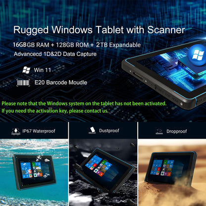 HUGEROCK 10.1 Inch Rugged Windows 11 Tablet, IP68 Waterproof Drop-Resistant Rugged Tablet PC Windows 11, 16GB+128GB, 10000mAh Battery, Built-in Barcode Scanner for Industrial, Field, Warehouse