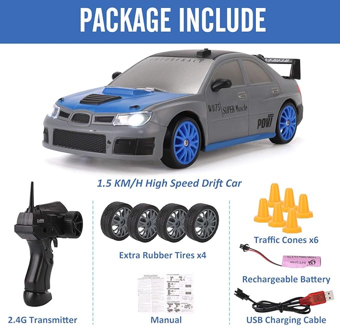 Liberty Imports RC Drift Car 1/24 2.4GHz 4WD Remote Control Sport Racing On-Road Vehicle with LED Light Batteries and Drift Tires (Style 1)