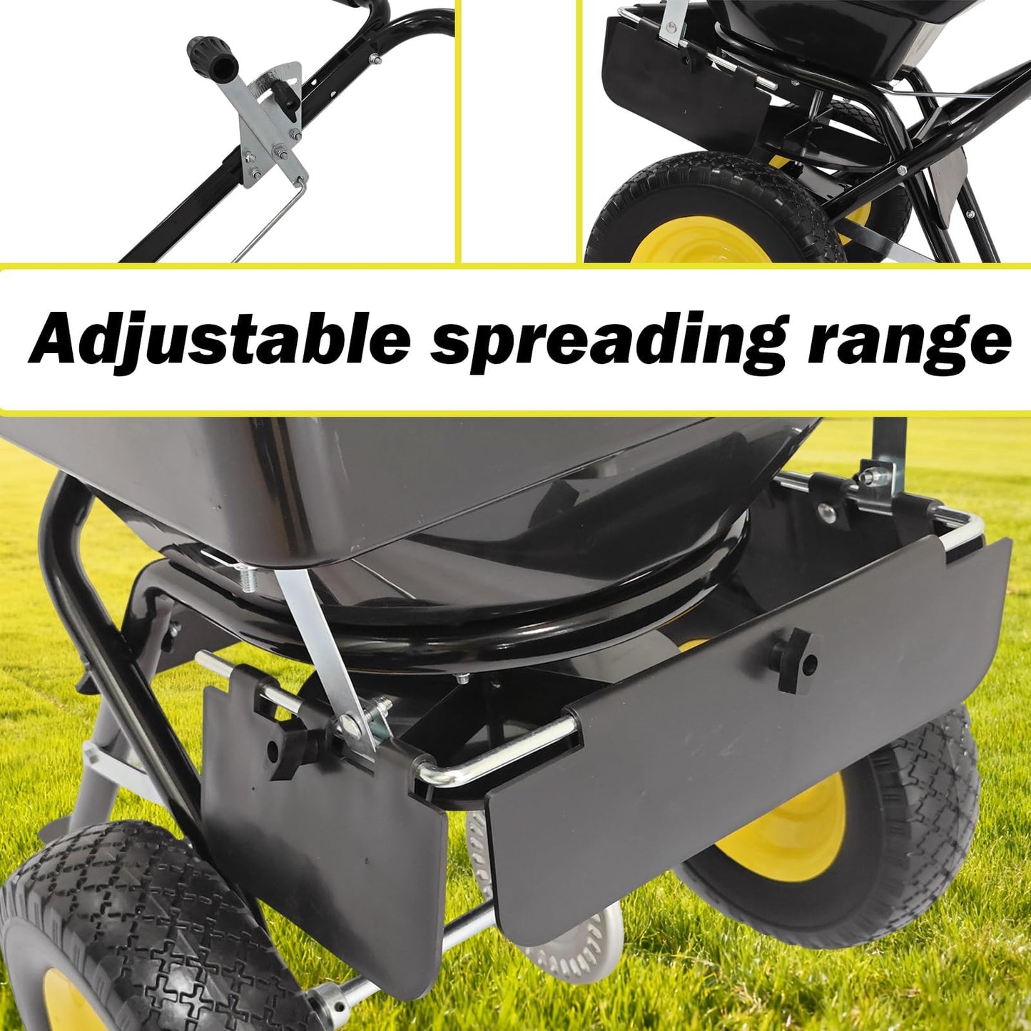 EAGWON Walk-Behind Push Broadcast Spreader, 100lb Capacity Fertilizer Spreader, 0-9.8ft Spreading Width, 13in All-Terrain Solid Tires, All Season for Seed/Fertilizer/Salt/Ice Melt