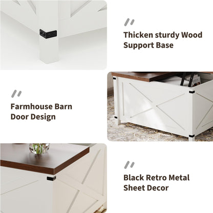 GarveeHome Hydraulic Lift Top Coffee Table with Hidden Storage, Farmhouse Industrial Style Accent Table, Sturdy Wood & Metal Construction, Safe Lift Mechanism, for Living Room Office