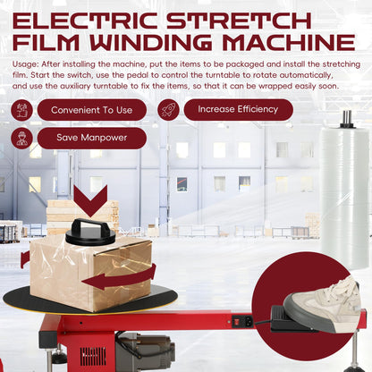 110V Electric Stretch Film Wrapping Machine,Wrap-Around Stretch Film Wrapping Machine with U.S. Plug，Heavy Duty Film Wrapper Machine for Films Less Than 27.5" Wide
