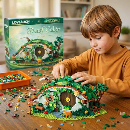 Bag End Dwarf Hole Building Blocks Set (1088 PCS) - 35x27x15cm Model with Interior LED Light Working Doors - Collectible Display Cabin blokcs