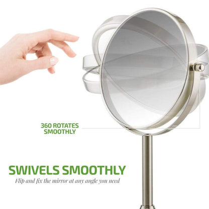 OVENTE 7'' Tabletop Makeup Mirror with 1X/7X Magnification, 360° Swivel Design and Double-Sided Free-Standing Vanity Mirror Perfect for Dresser, Bedroom and Office Desk, Nickel Brushed MNLCT70BR1X7X