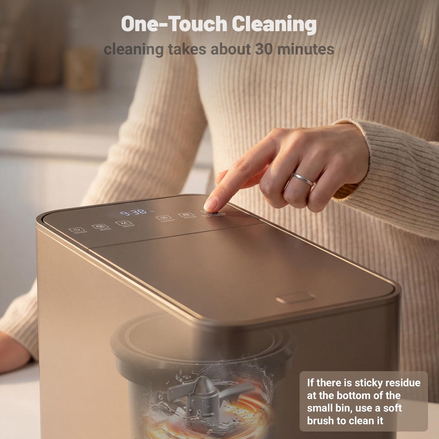 Kitchen Composter Electric, 3.2L Smart Odorless Compost Bin, Composter Indoor, Electric Compost Table Top with LED Display, Electric Composter for Kitchen, One-Touch Auto-Cleaning, Low Noise, EC04