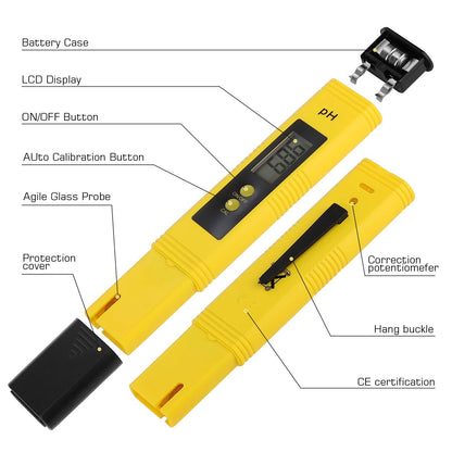 PH Meter for Water Hydroponics Digital PH Tester Pen 0.01 High Accuracy Pocket Size with 0-14 PH Measurement Range for Household Drinking, Pool and Aquarium