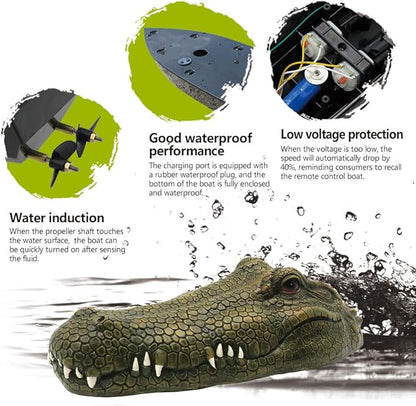 GoolRC Flytec V002 RC Boat 2.4G Remote Control Electric Racing Boat for Pools with Simulation Crocodile Head Spoof Toy