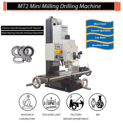 INTBUYING Mini Milling Drilling Machine Benchtop Mill Drill 5-1/2''x20'' Precision Hobby Milling Machine 600W MT2 Variable Speed Micro Feed with Spindle Drill Chucks for Metal Plastic Wood 110V